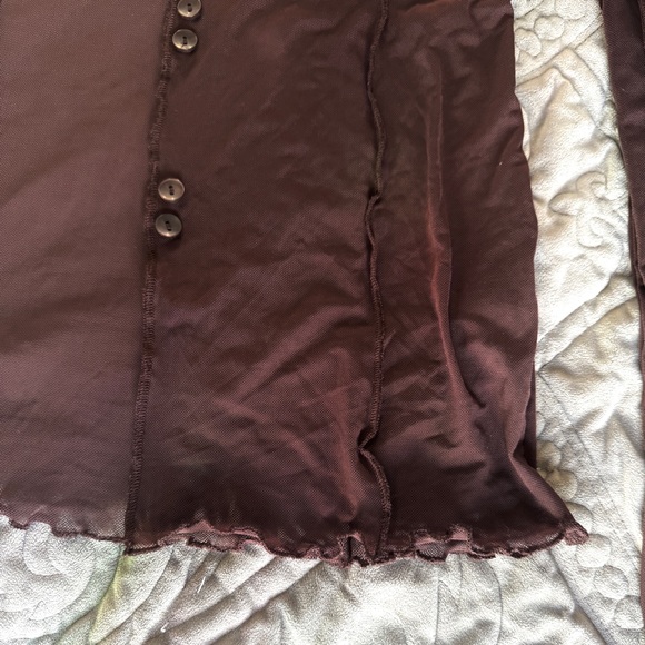 Urban Outfitters Mesh Sheer Chocolate Brown Button Top XS - Picture 5 of 6